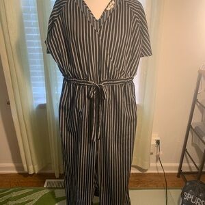 Blush Black and White Striped Jumpsuit